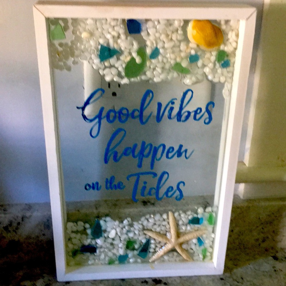 Beautiful!!! Epoxy wall art sea glass 9” x 14” 2A vertical